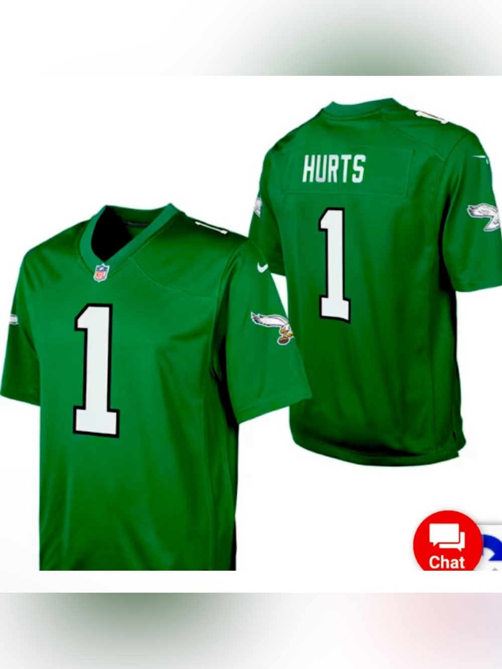 Boys Official Kelly Green Hurts Eagles Jersey Size Medium 8/10 NFL Football🦅💚